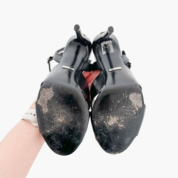 Gucci Betsey 105 Criss-Cross Strap Sandals EU 38 US 8 Black Leather High Heel - Picture 9 of 16